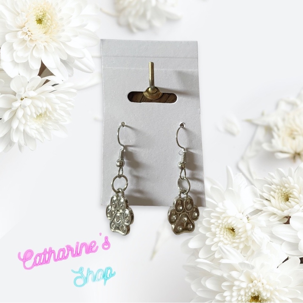Rodium Paw Print Earrings